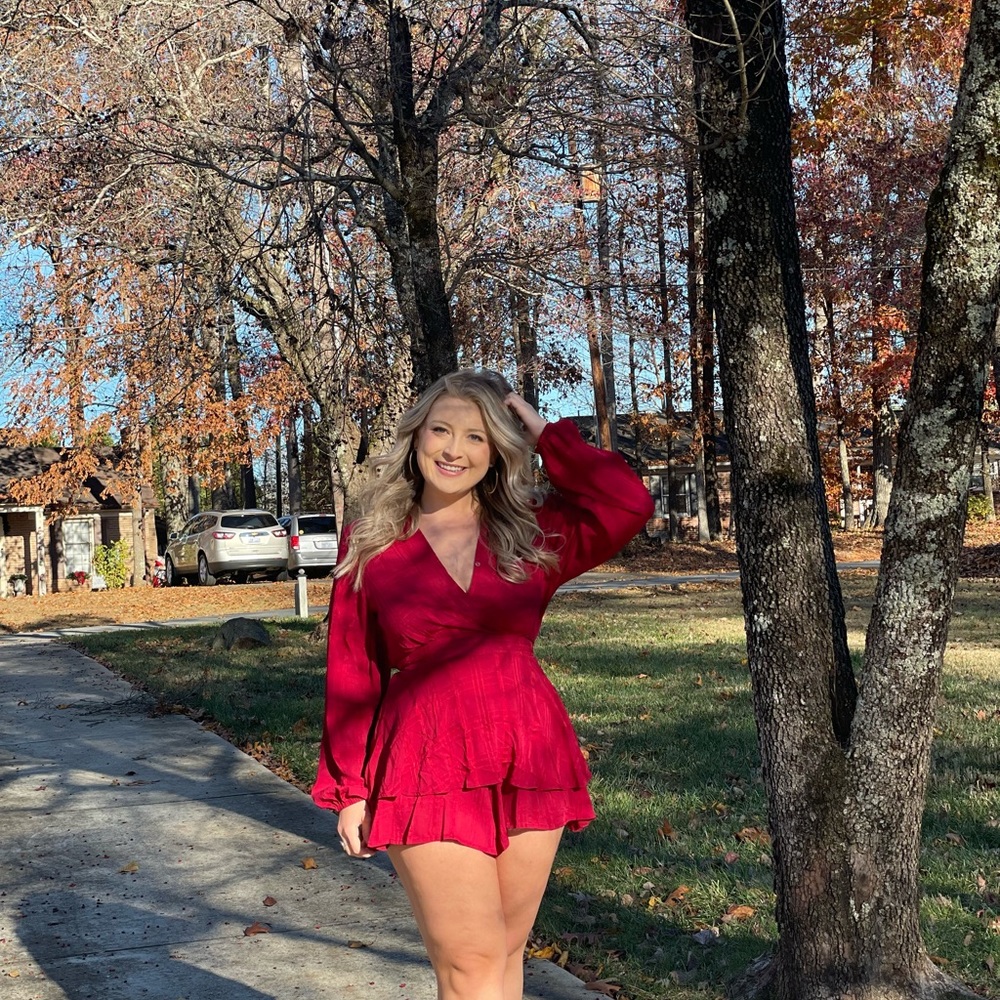Wine red long sleeve romper size L